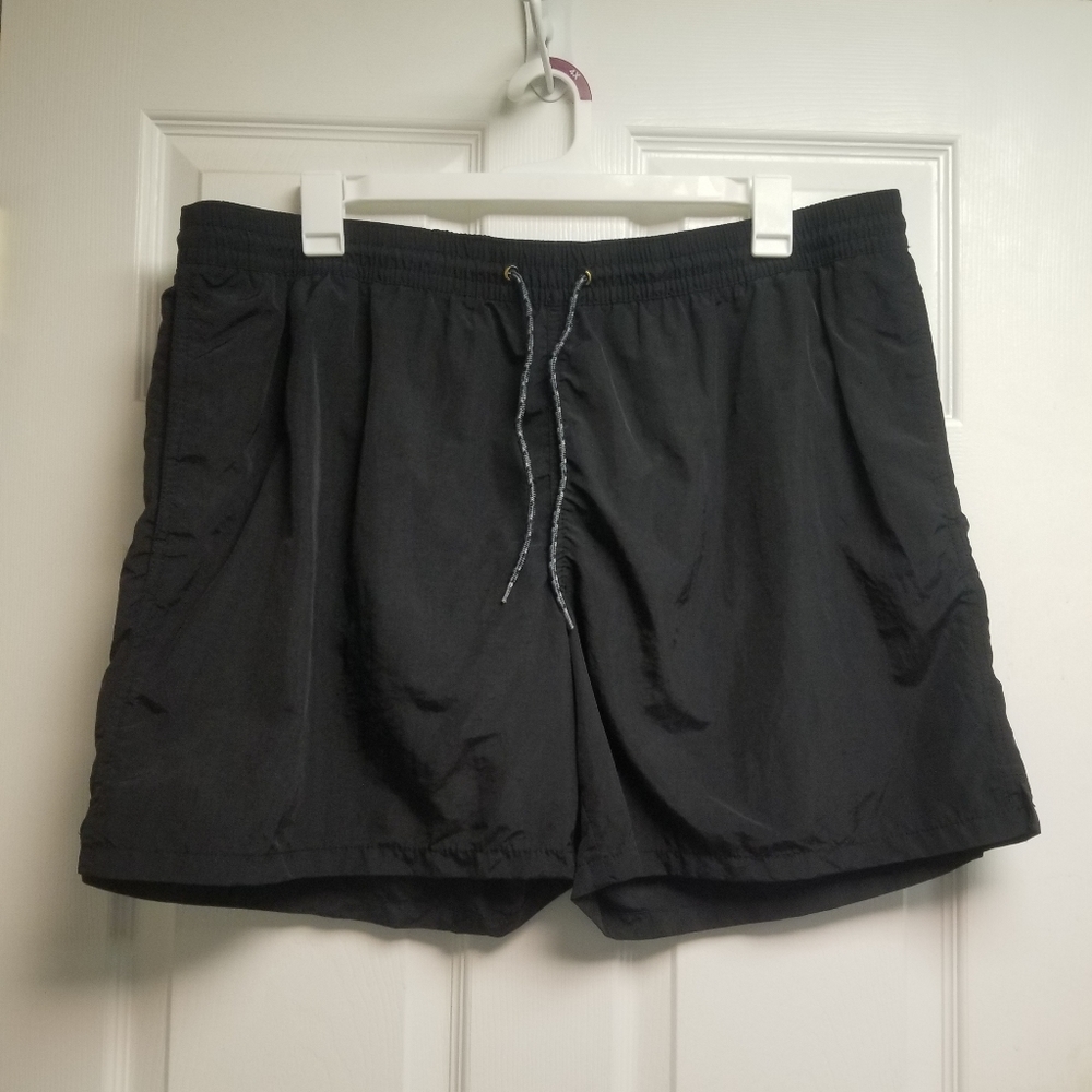 Goodfellow Men's Black Drawstring  Waistband Swim Trunk Shorts with Back Pocket